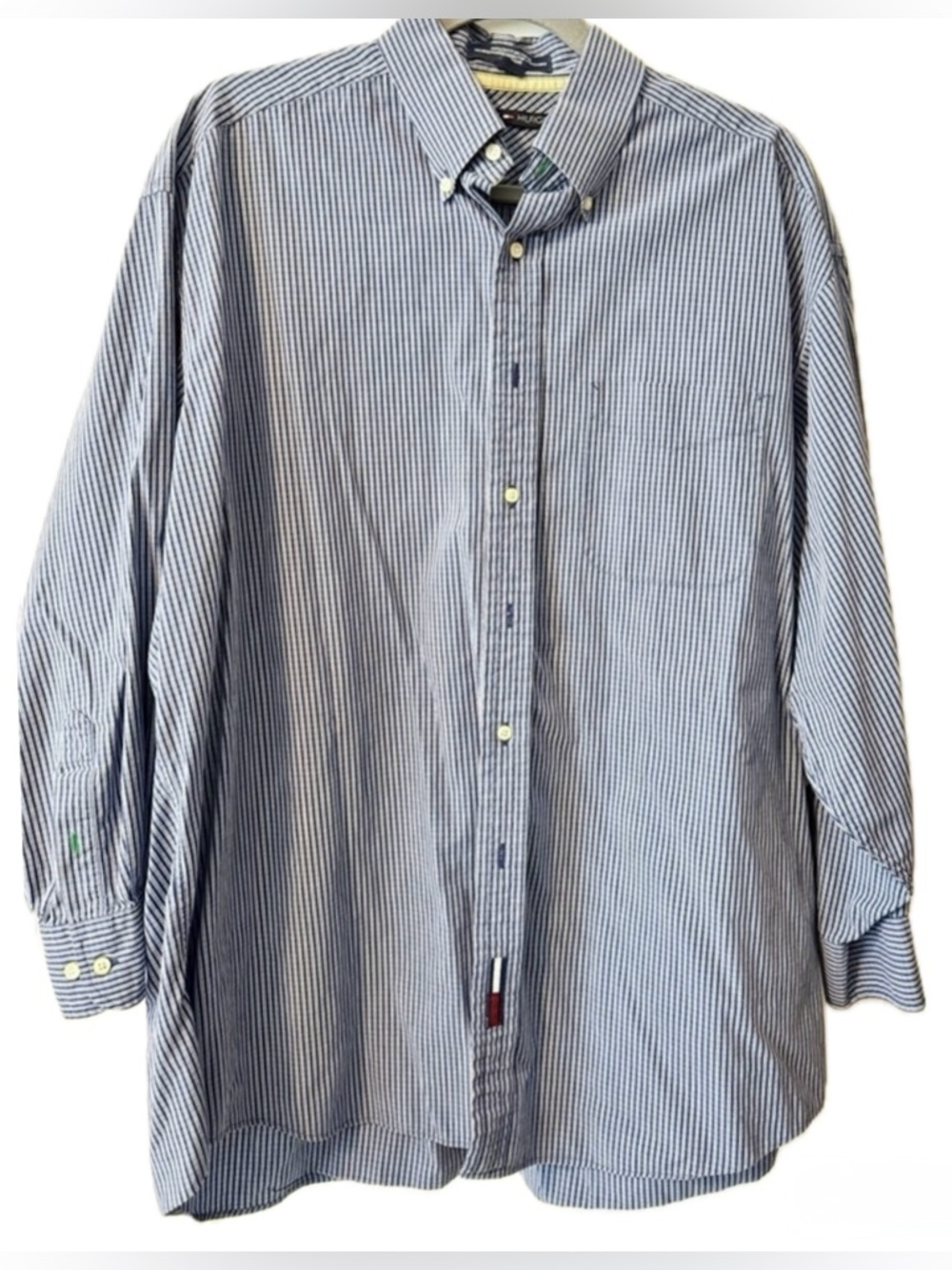 Tommy Hilfiger Classic Fit Blue White Stripe Button Down Shirt Men's 17 32/33 XL